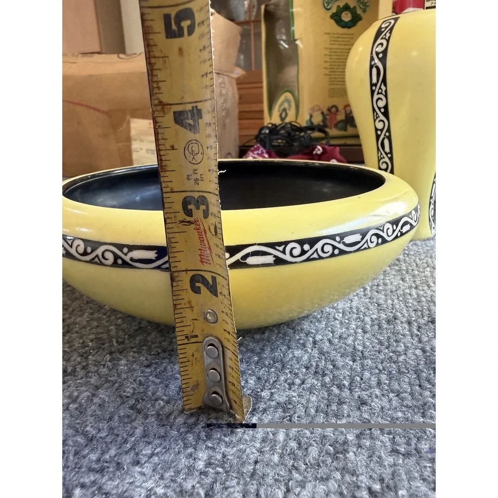Vintage Crown Czechoslovakia Art Deco Yellow Black Porcelain Vase & Bowl Set